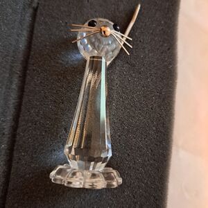 Swarovski large standing cat w wire whiskers and tail has box and COA